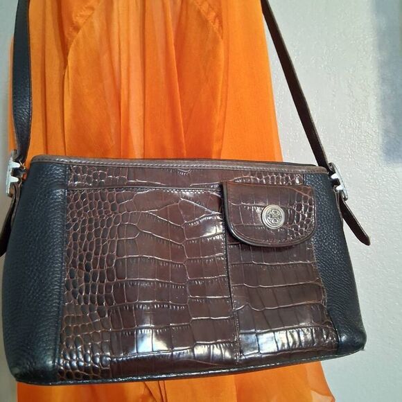 Brighton Vtg Brown and Black Shoulder Bag - Picture 1 of 13